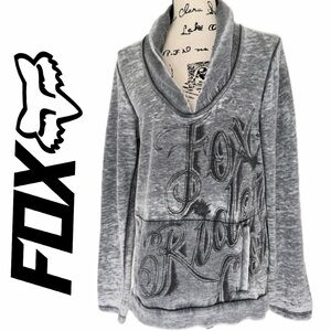 Y2K 90’s Fox Racing Sweatshirt  Distressed Gray Cowl Neck Sz L Whimsigoth